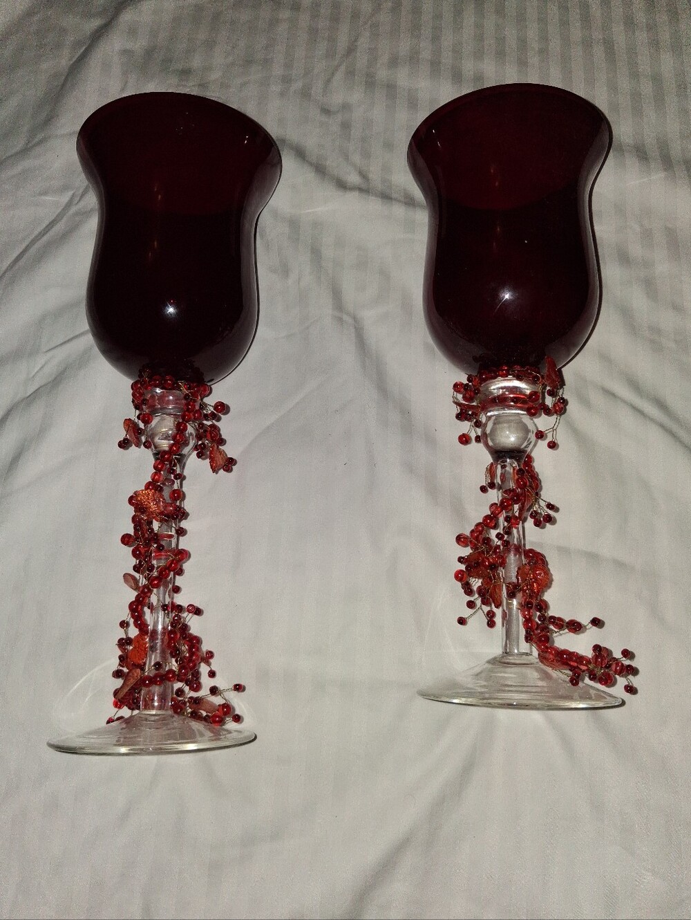 Lenox Gorhum Hurricane Red Glass Candle Holders